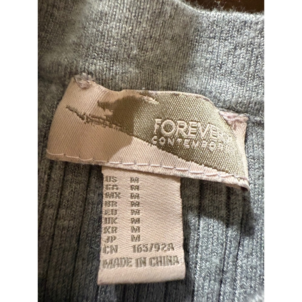 Forever 21 Ribbed Knit Top Gray Long Sleeve‎ Crew Neck Basic Casual Medium - Picture 4 of 9